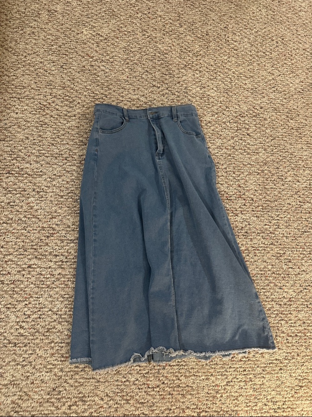 Denim A-Line Midi Skirt in Washed Blue